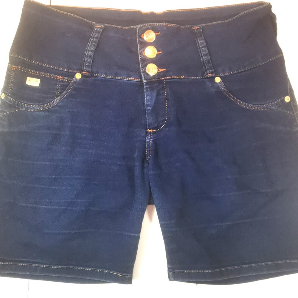 R.I.19 Brazilian Denim Shorts M 6 8 High Rise Triple Button Stretch Dark Wash